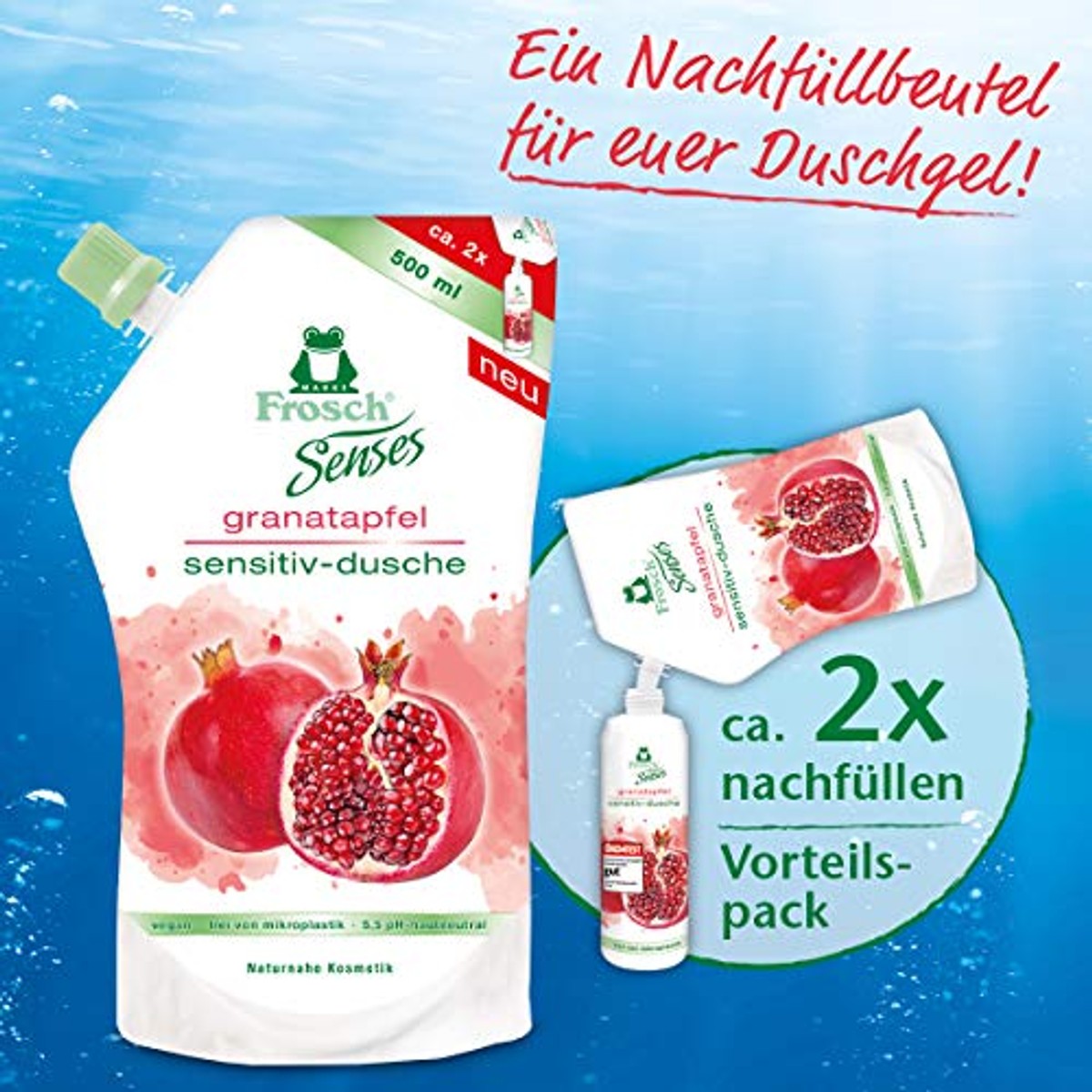 FROSCH Senses Granaatappel Sensitive Douchegel Navulzak 3 x 500 ml - Voordeelverpakking – foto 4
