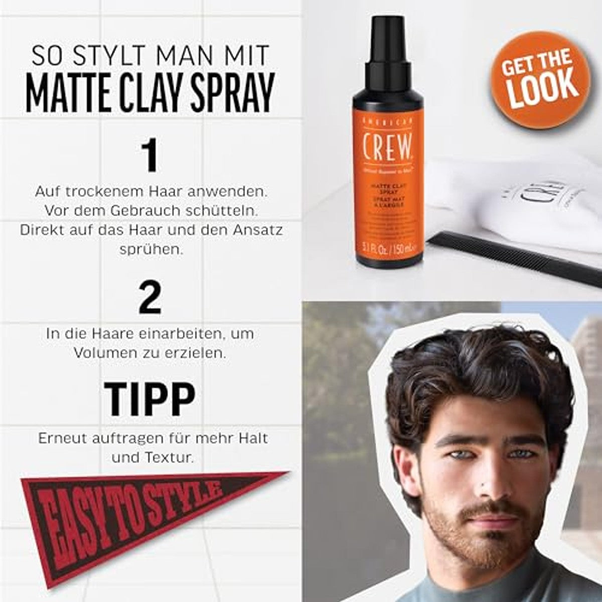American Crew Matte Clay Spray Textuurspray voor Mannen 150 ml - 3-pack