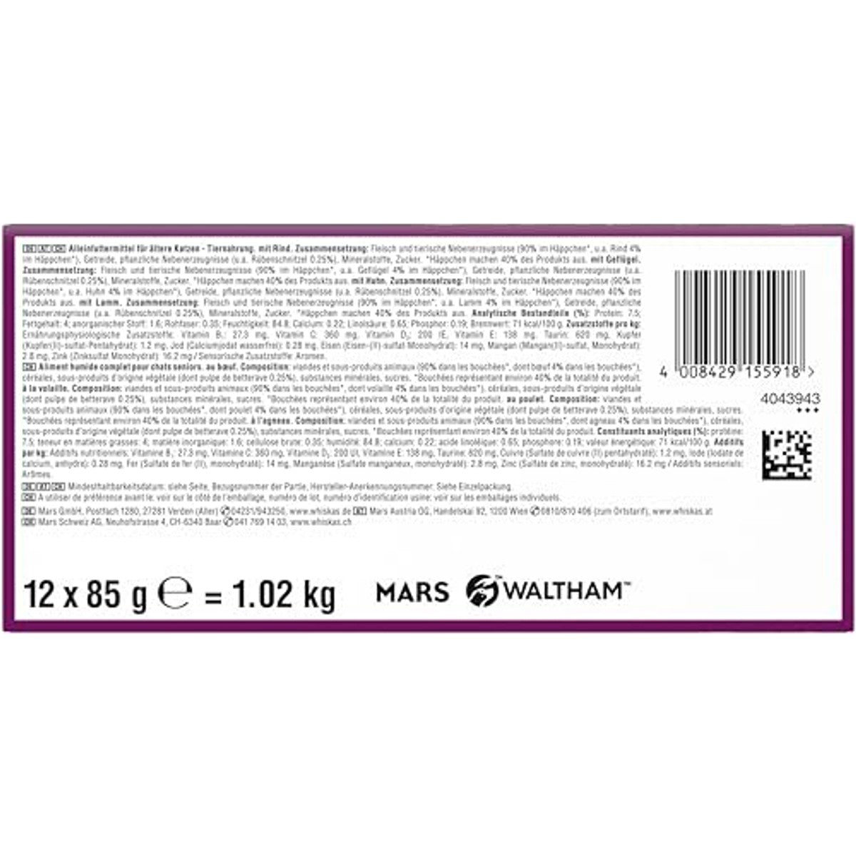 Whiskas 7+ natvoer kattenvoer klassieke keuze 48 x 85 g - 3-pack