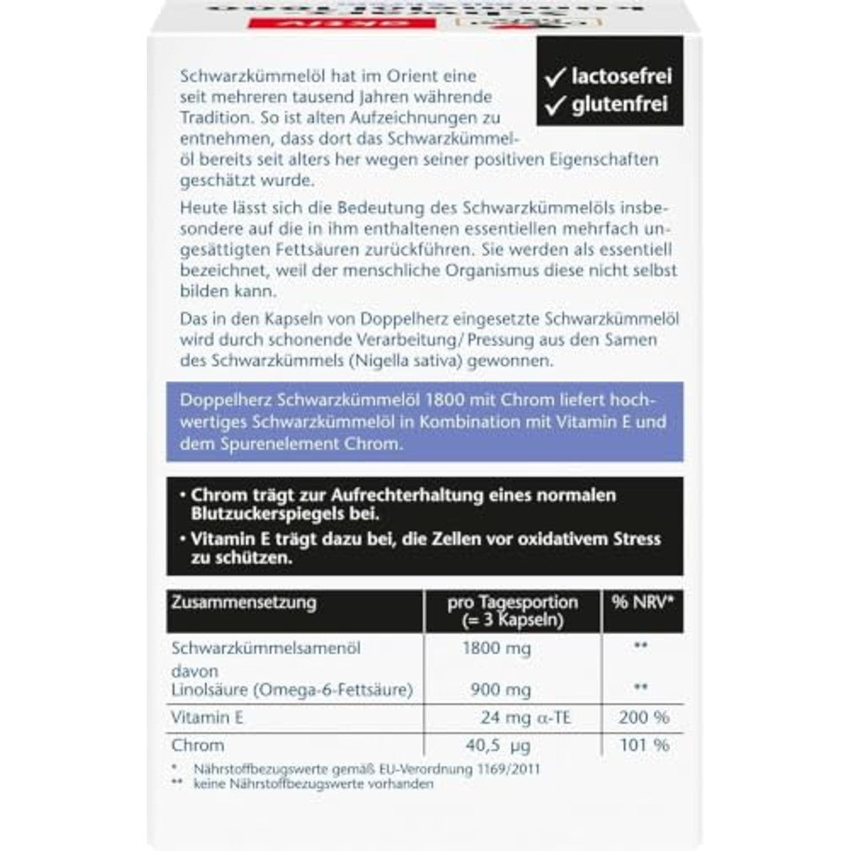Doppelherz Zwarte Komijnolie 1800 met Chroom 50 Capsules - 3-pack