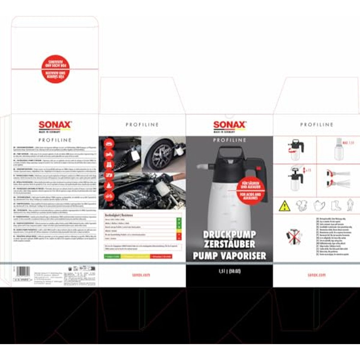 SONAX Drukpompverstuiver zuren + alkaliën 3 x 1,5 liter - Voordeelverpakking