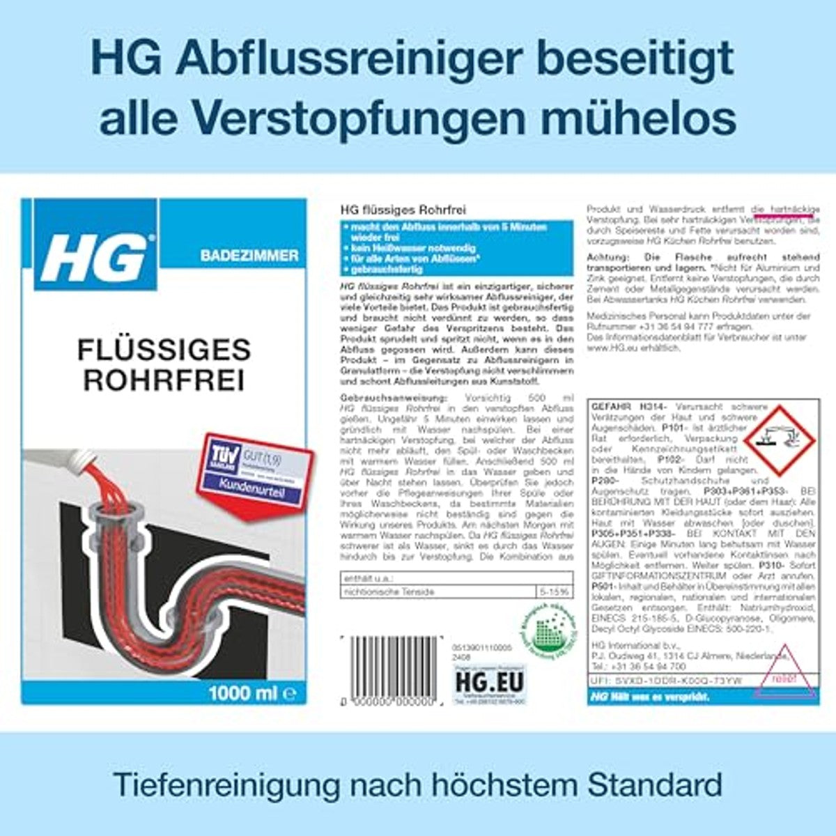 HG Buisvrije afvoerreiniger 3 x 1 l - Voordeelverpakking