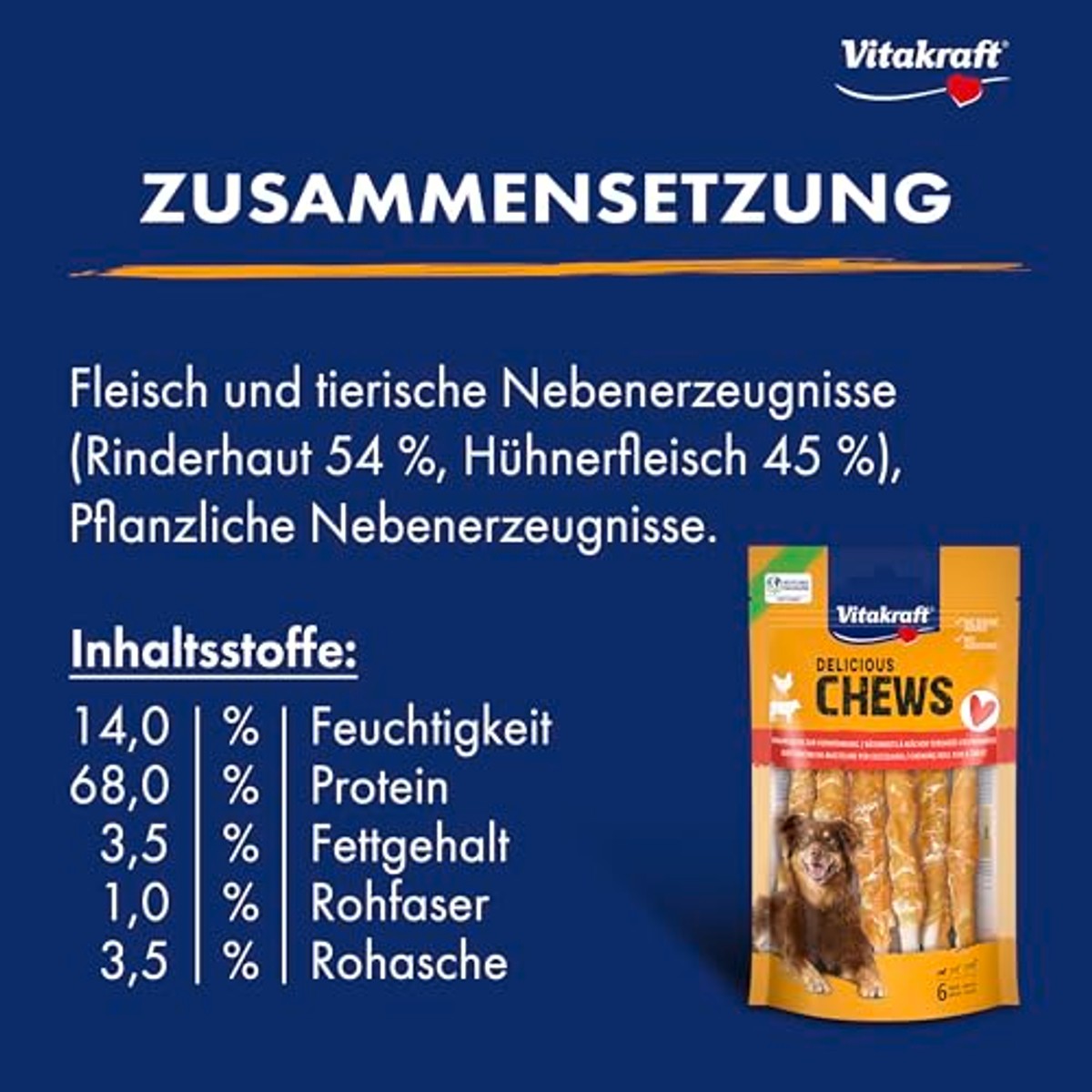 Vitakraft Chews hondensnack kauwrol kip 1 x 6 stuks - 3-pack