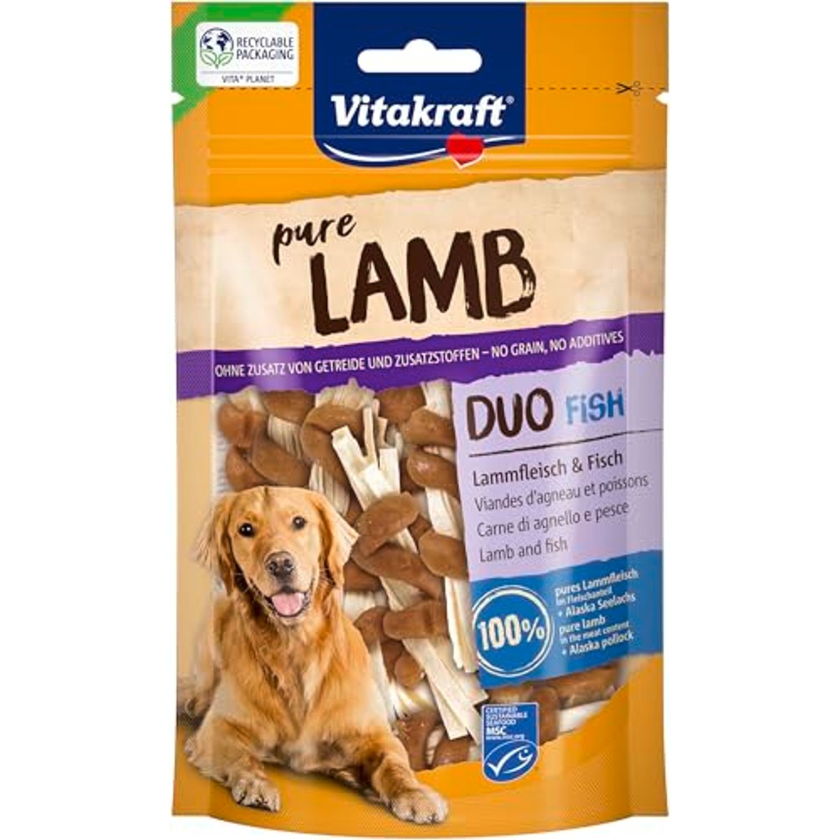 Vitakraft Pure Lamb Duo Fish, hondenlekkernijen, lamsvlees en vis, hondentrainingslekkernijen, zonder toevoeging van suiker (8 x 80 g) – Vitakraft