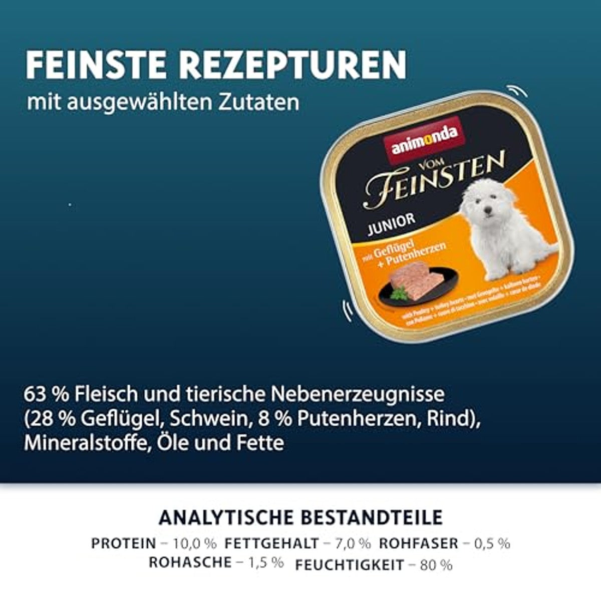 animonda vom Feinsten Hundefutter nass Geflügel + Putenherzen (22 x 150g), Welpen getreidefreies Hundefutter ohne Zucker, mit frischen, fleischigen Zutaten – animonda Vom Feinsten