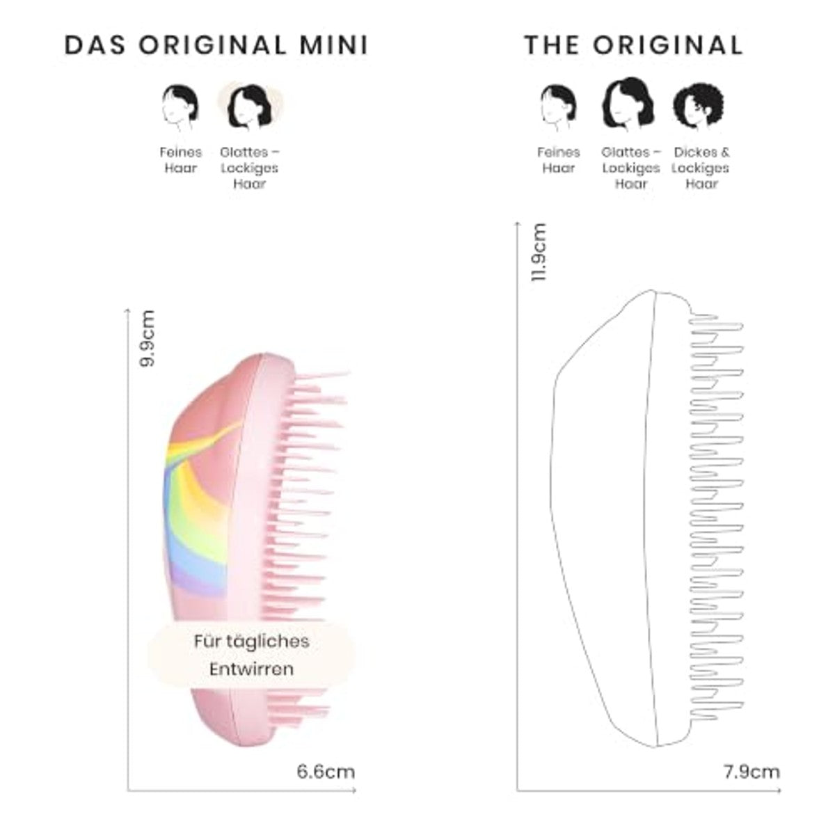Tangle Teezer Kleine originele haarborstel, voor nat en droog haar, ontwarringsborstel voor alle haartypes, perfecte borstel voor kinderen en reizen, regenboog-eenhoorn – Tangle Teezer