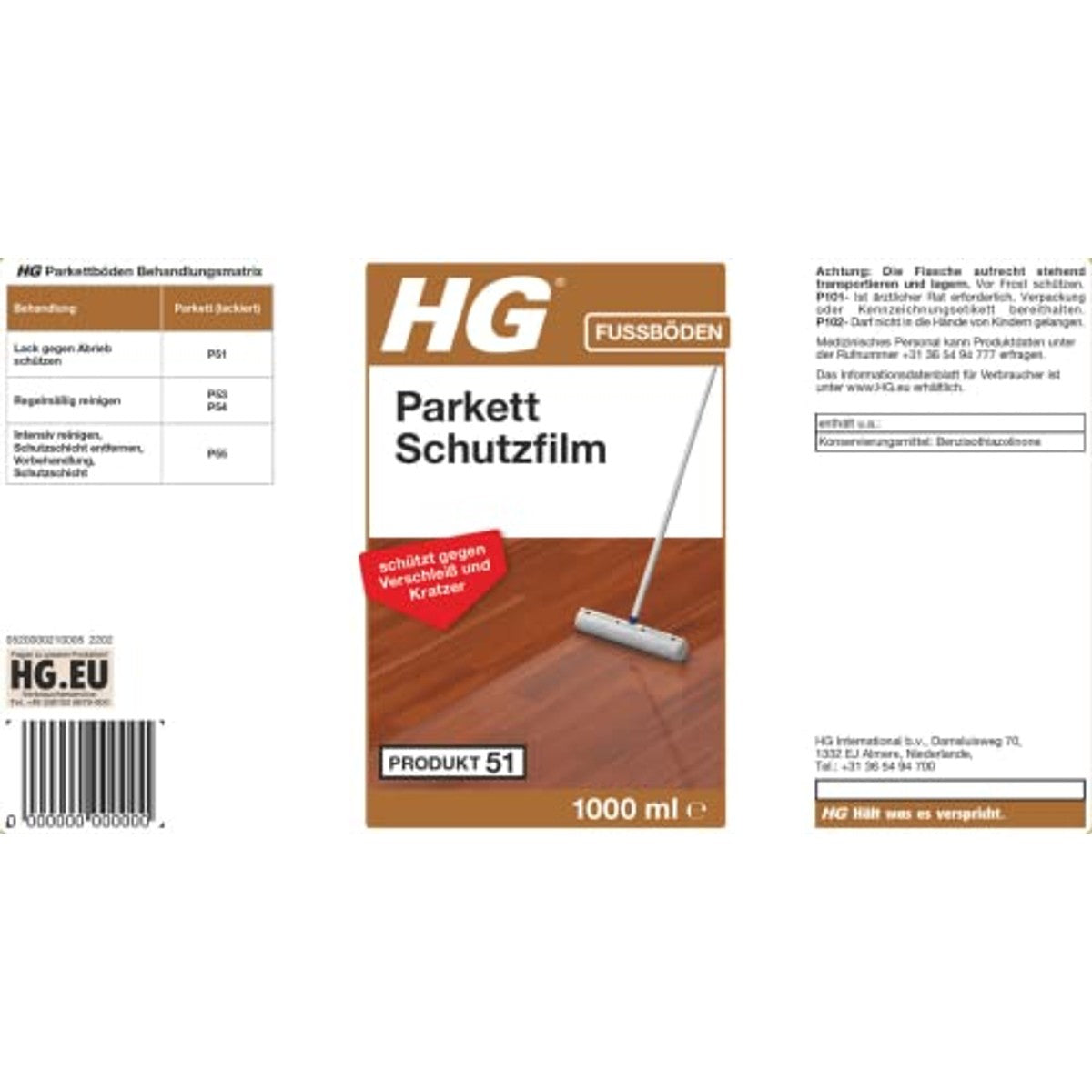 HG Parket beschermfilm 3 x 1000 ml - Voordeelverpakking
