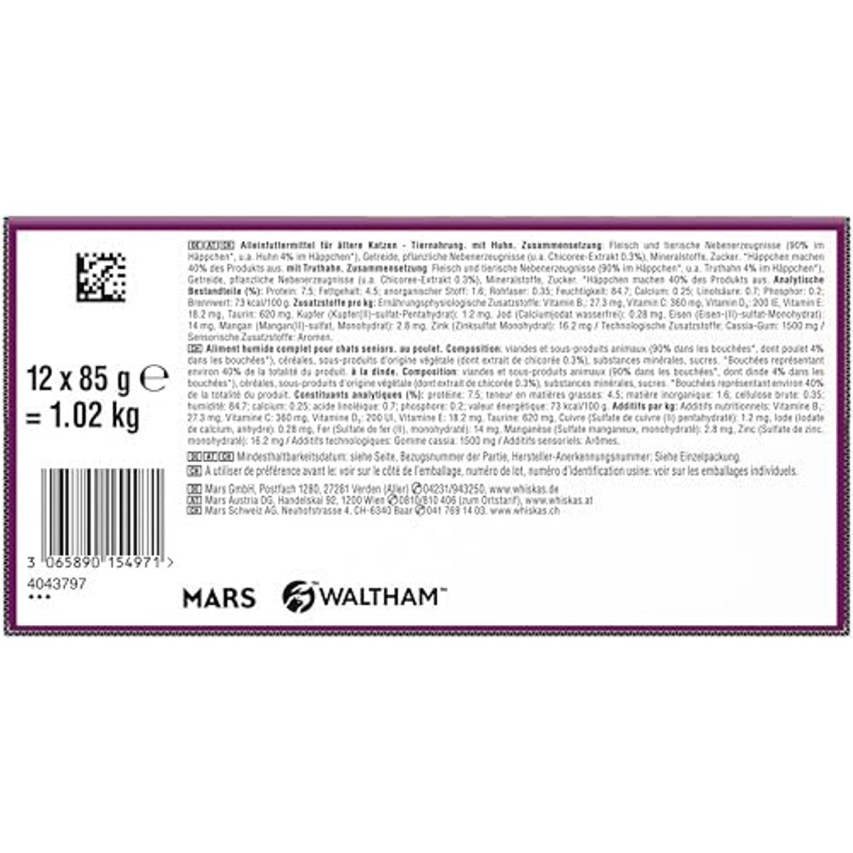 Whiskas Senior 11+ natvoer kattenvoer gevogelte 48 x 85 g - 3-pack
