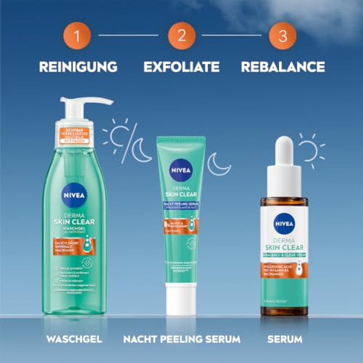 NIVEA Derma Skin Clear Routine Set + 40 ml + 150 ml 3 x 30 ml - Voordeelverpakking