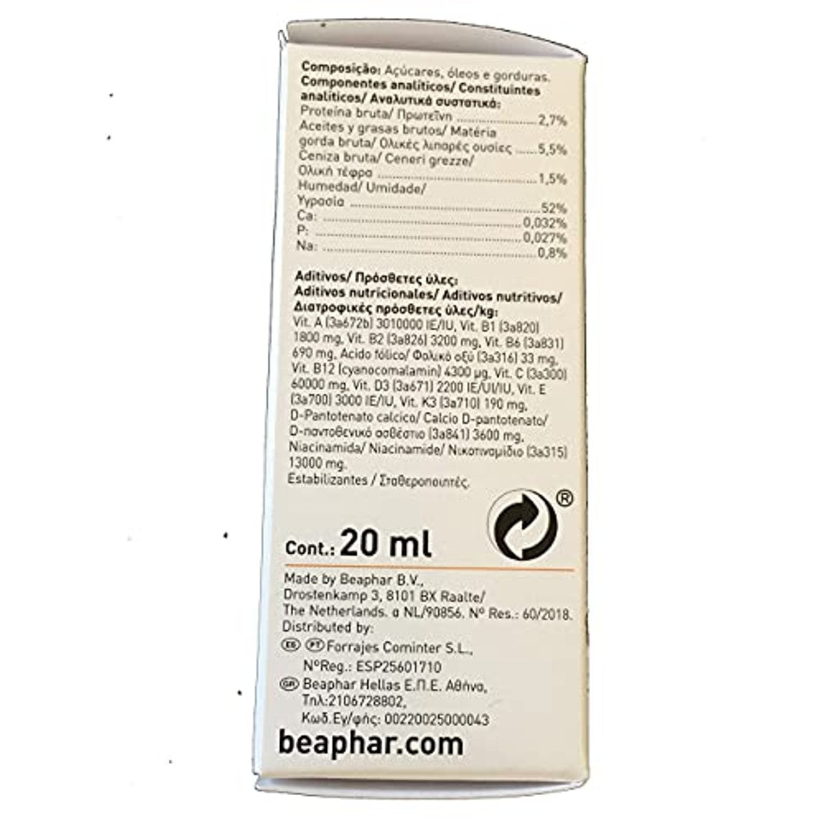 Beaphar Multi-vitaminen voor vogels - bevat 12 essentiële vitaminen om de algemene toestand van vogels te verbeteren. 20 ml – beaphar