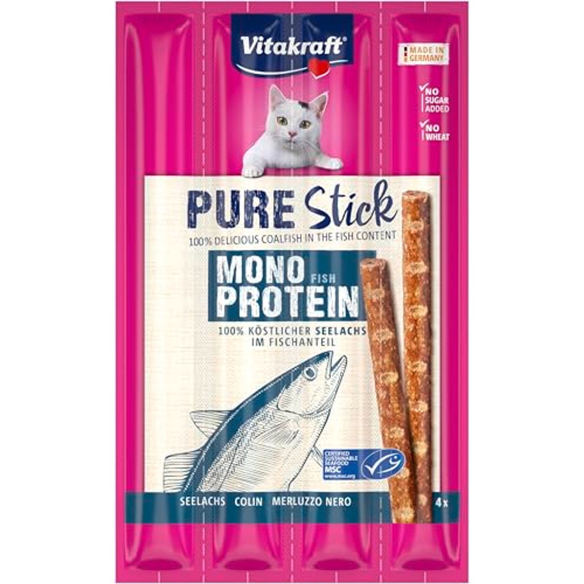 Vitakraft Pure Stick kattensnack koolvis 20 x 20 g - 3-pack