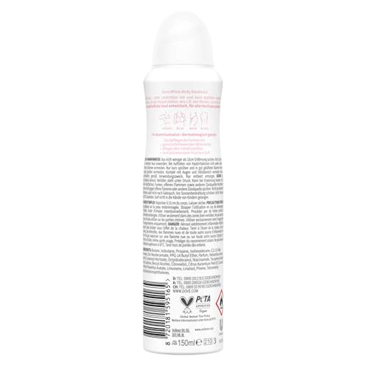 Dove Whole Body Deodorant Frambozen- en rozengeur 3 x 150 ml - Voordeelverpakking