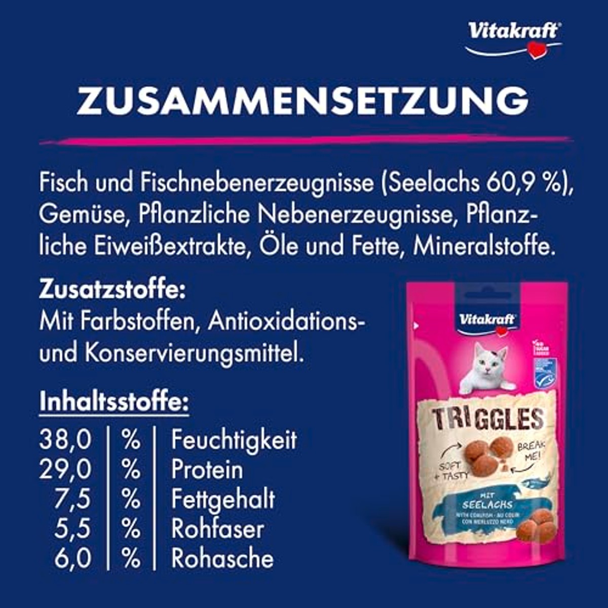 Vitakraft Triggles, kattensnack, met koolvis, mini-hapjes om te verwennen, zonder toegevoegde suiker (1 x 40 g) – Vitakraft