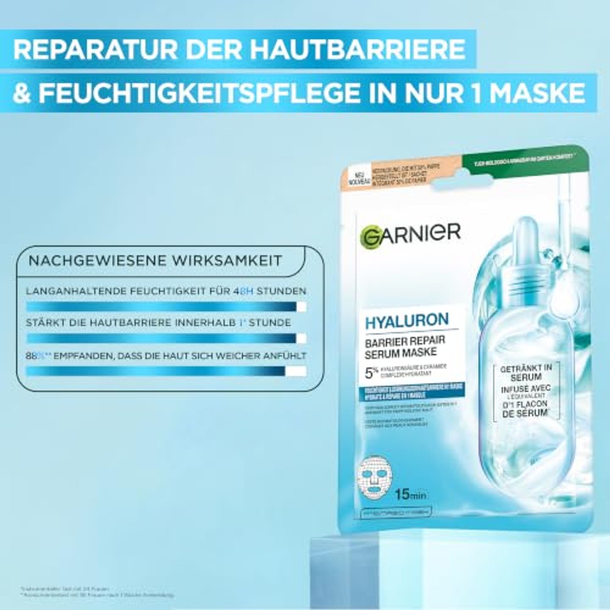 Garnier Hyaluron Barrier Repair Serum Masker 3 x 30 g - Voordeelverpakking
