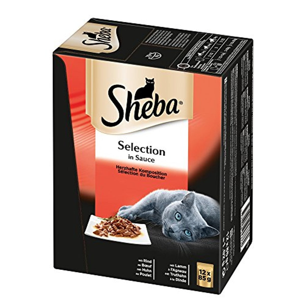 Sheba – Kattenvoer, hartige compositie in saus voor volwassen katten – Maxi-Pack 48 x 85 g kattenvoer & selectie in saus, kattenvoer in versverpakking, 40 x 85 g – Sheba