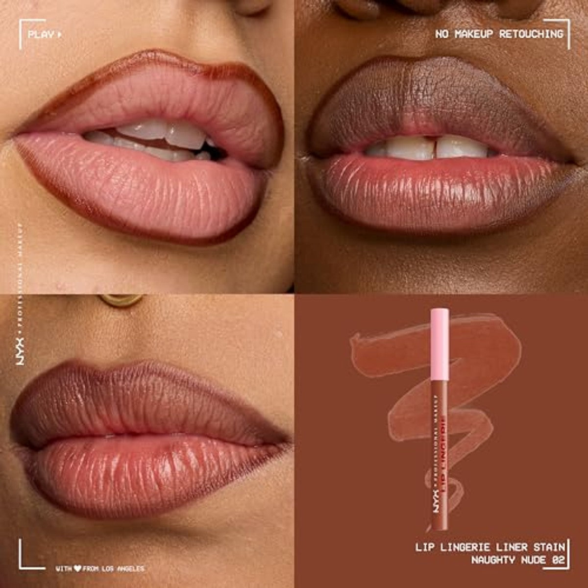 NYX Professional Makeup Lip Lingerie Lipliner Stain, waterdichte & veegvaste Lip Liner voor nauwkeurige contouren, langdurige nude stain met ultra-fijne kant, kleur: Naughty Nude – NYX PROFESSIONAL MAKEUP