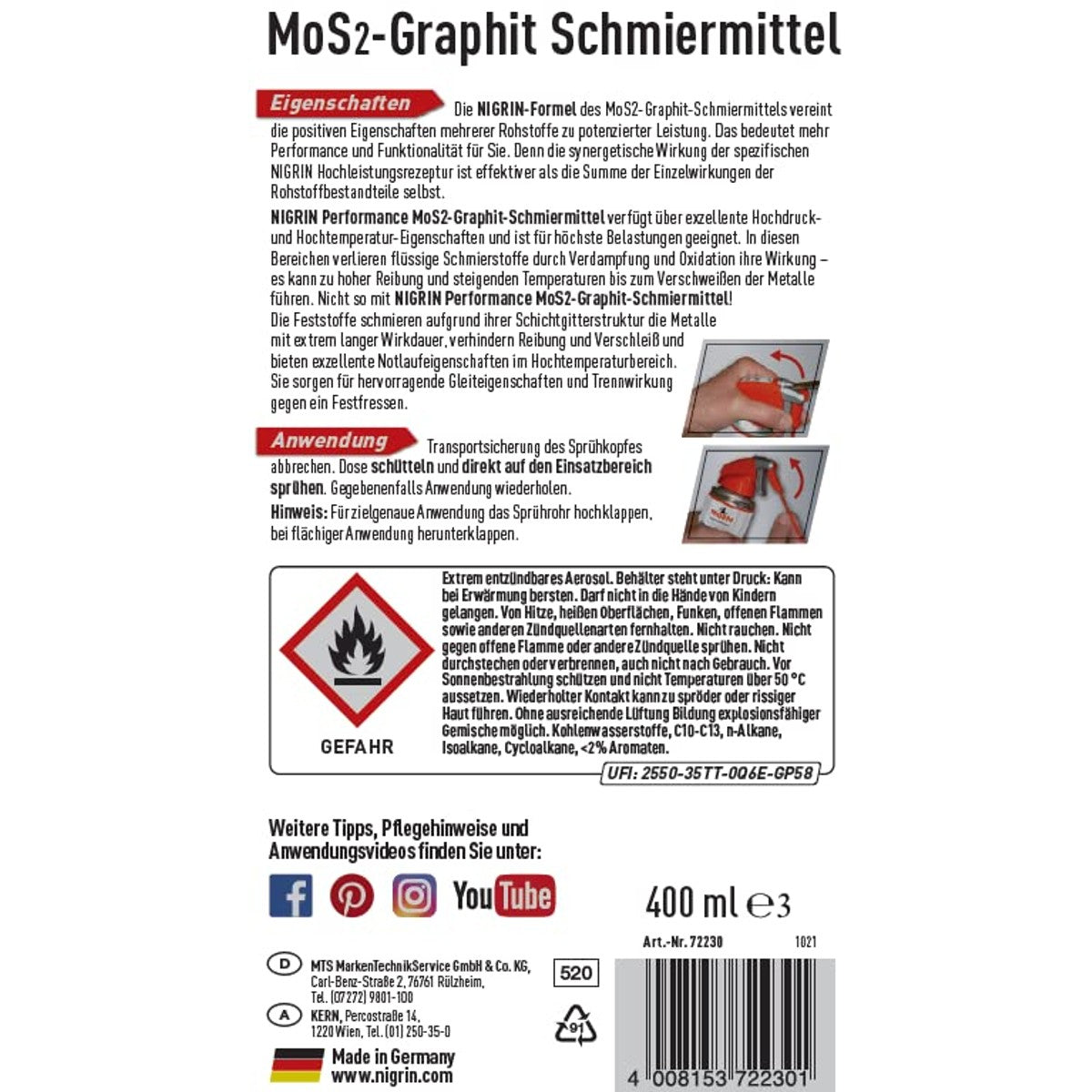 NIGRIN MoS2-HyBrid smeermiddel met grafiet 3 x 400 ml - Voordeelverpakking – foto 4