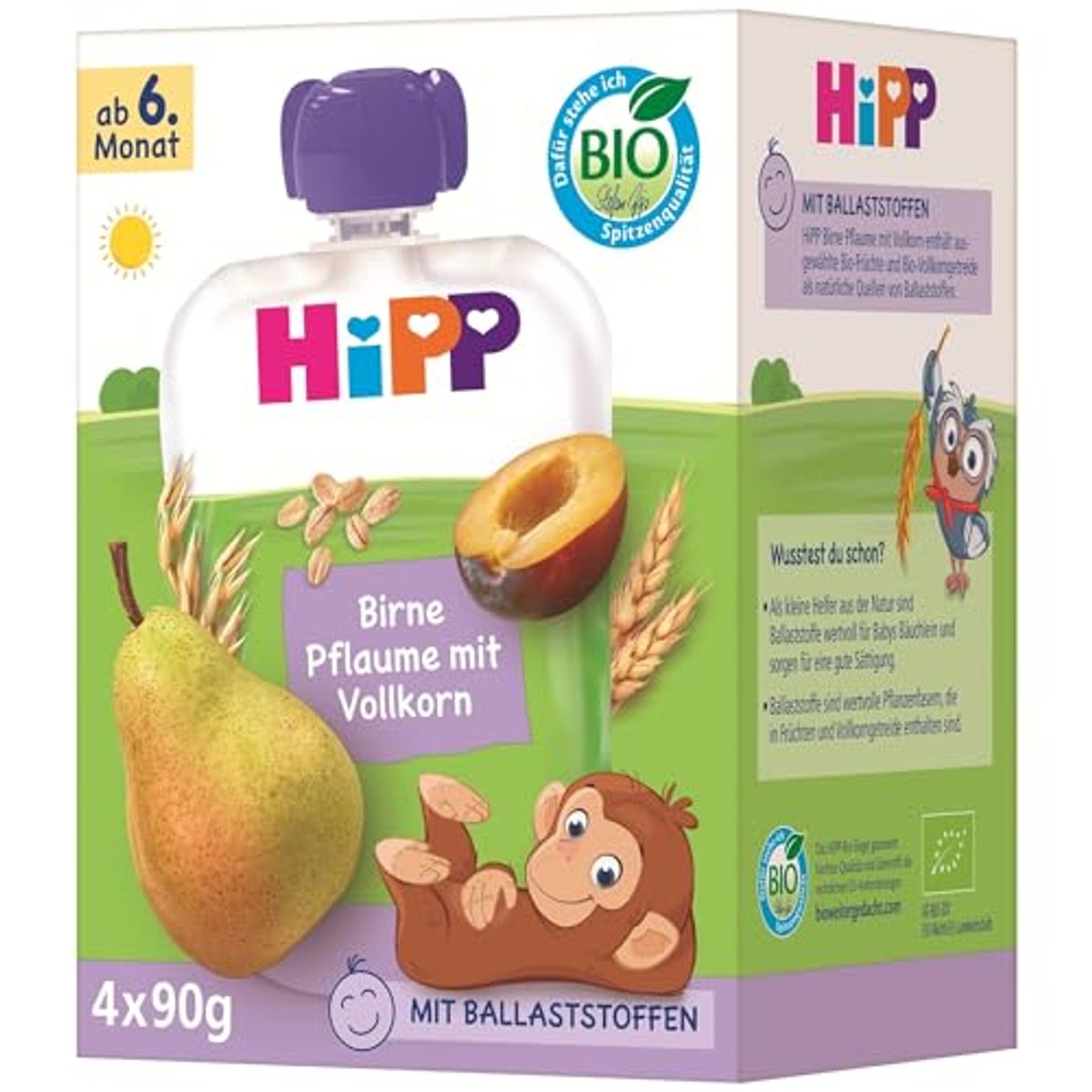 HiPP Bio Quetschie peer pruim volkoren 6 x 16 stuks - Voordeelverpakking