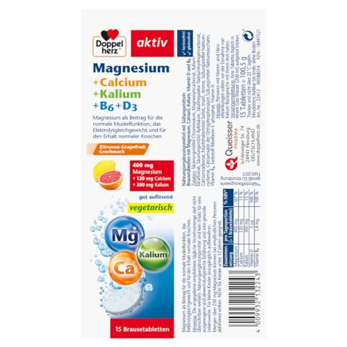 Doppelherz Magnesium + Calcium + Kalium + B6 + D3 Citroensmaak 15 Bruistabletten - 6-pack