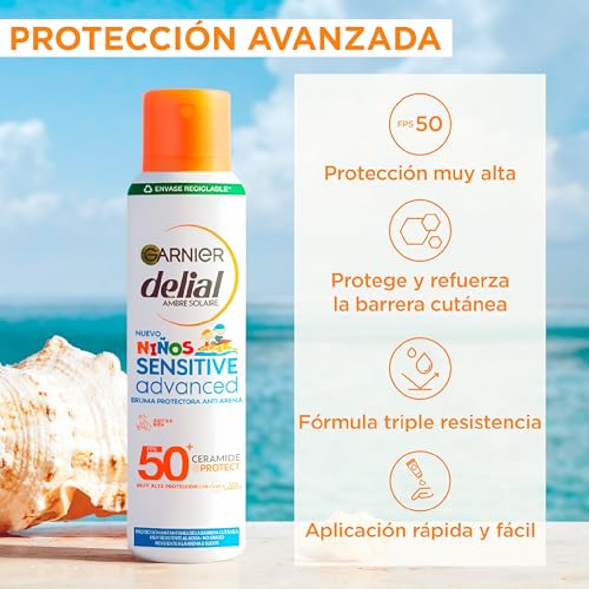 Garnier Delial Kids Sensitive Advanced Anti-zand SPF50+ 6 x 150 ml - Voordeelverpakking