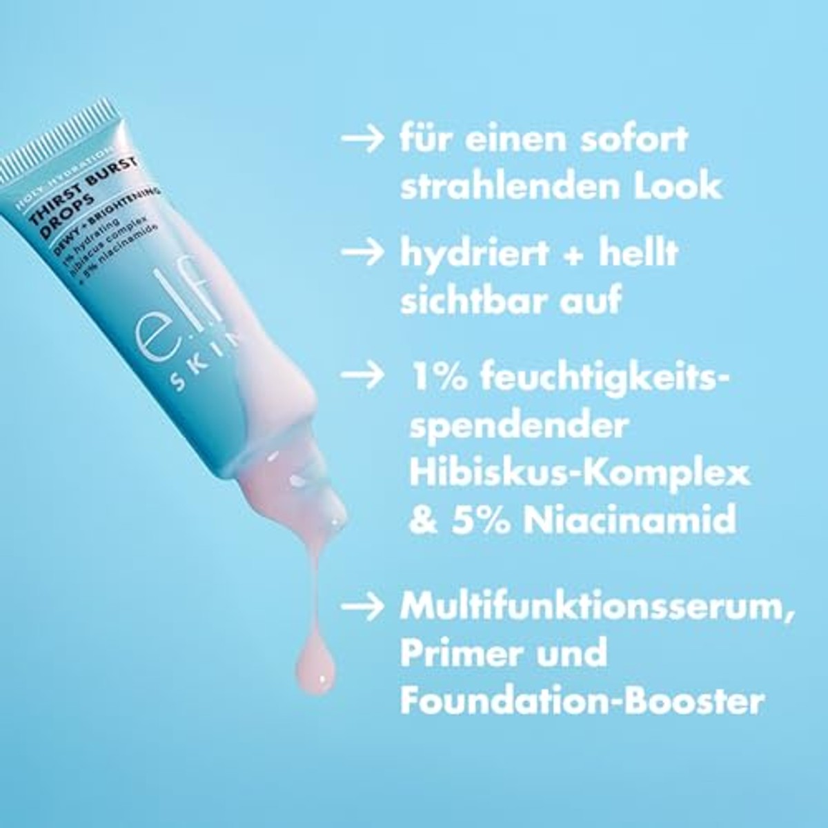e.l.f. Skin Holy Hydration! Thirst Burst Drops Mini, Glow-serum met direct effect, met hyaluronzuur, veganistisch en dierproefvrij – e.l.f.