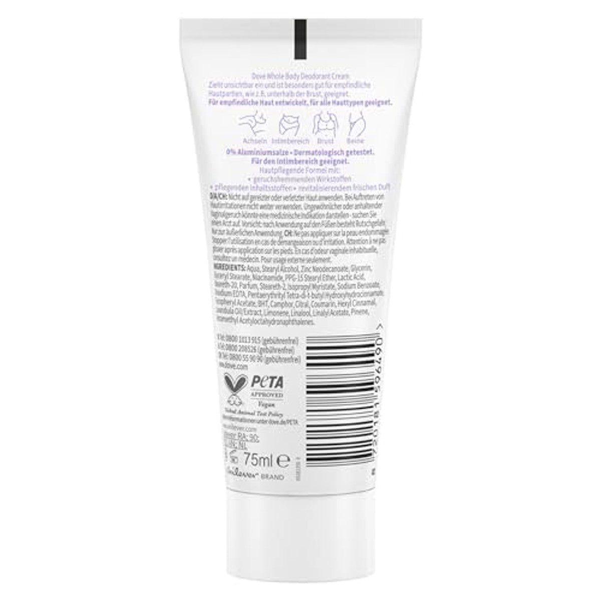 Dove Whole Body Deodorant Lavendel- en kamillegeur 6 x 75 ml - Voordeelverpakking