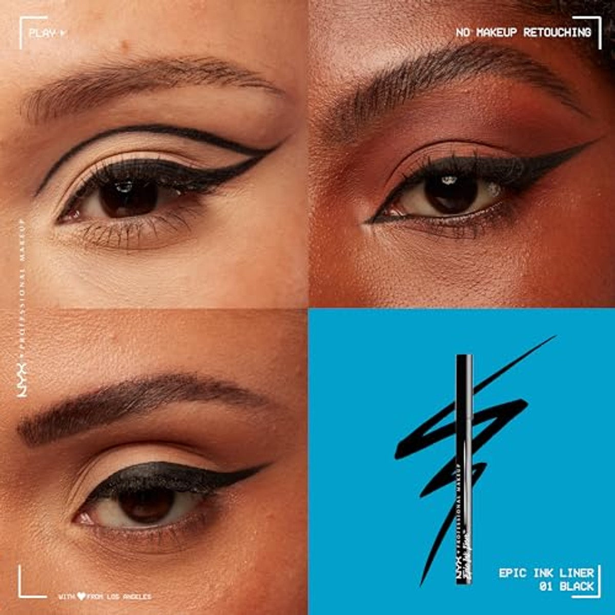NYX Professional Makeup Epic Ink Eyeliner, sterk gepigmenteerde viltstift, waterbestendig, langdurige kajal, veganistische formule, eenvoudig te gebruiken met flexibele kwast, shade: 01 Black – NYX PROFESSIONAL MAKEUP