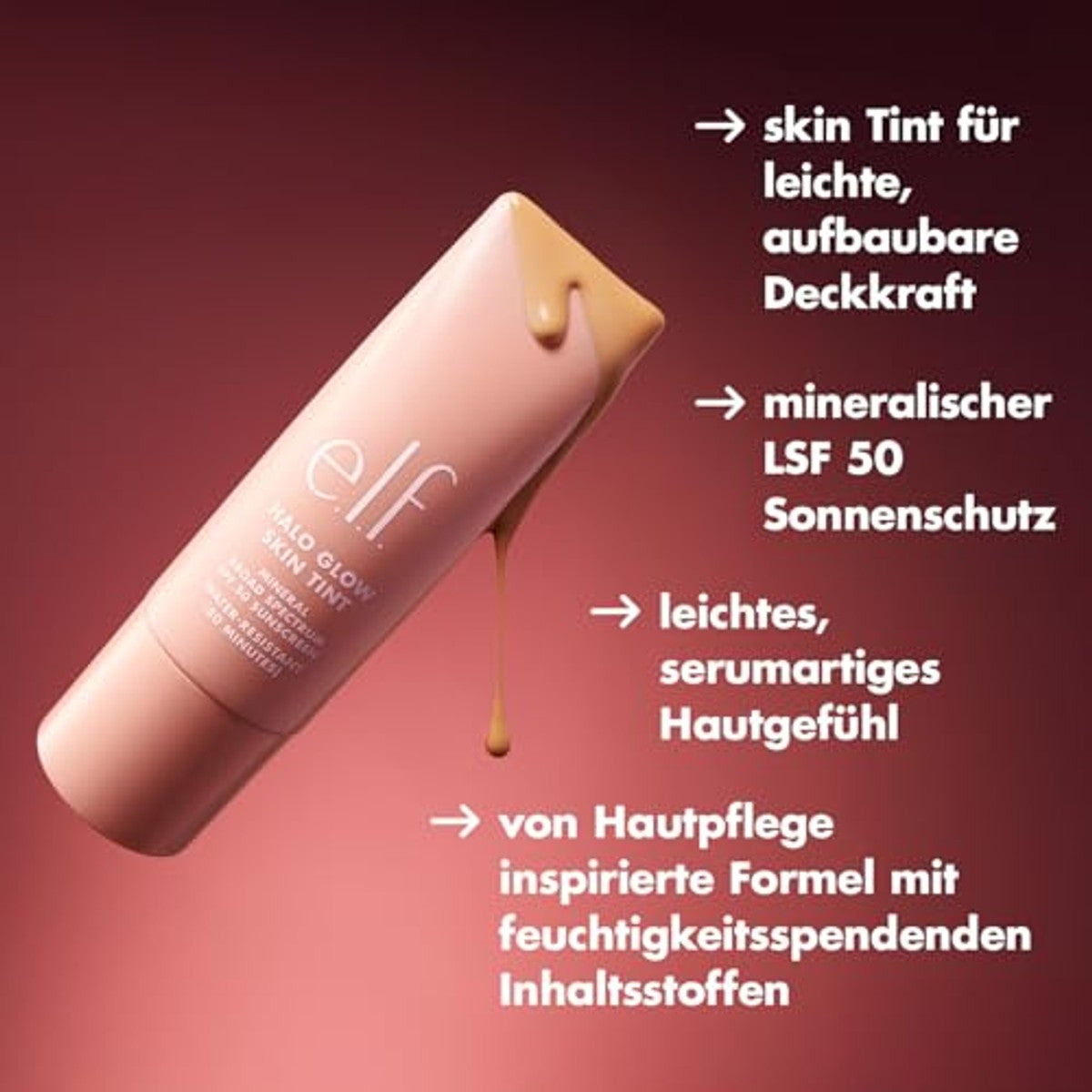 e.l.f. Halo Glow Skin Tint SPF 50, getinte vochtverzorging met lichte, opbouwbare dekking voor een natuurlijke gloed, veganistisch en dierproefvrij, 4 lichtneutraal – e.l.f.