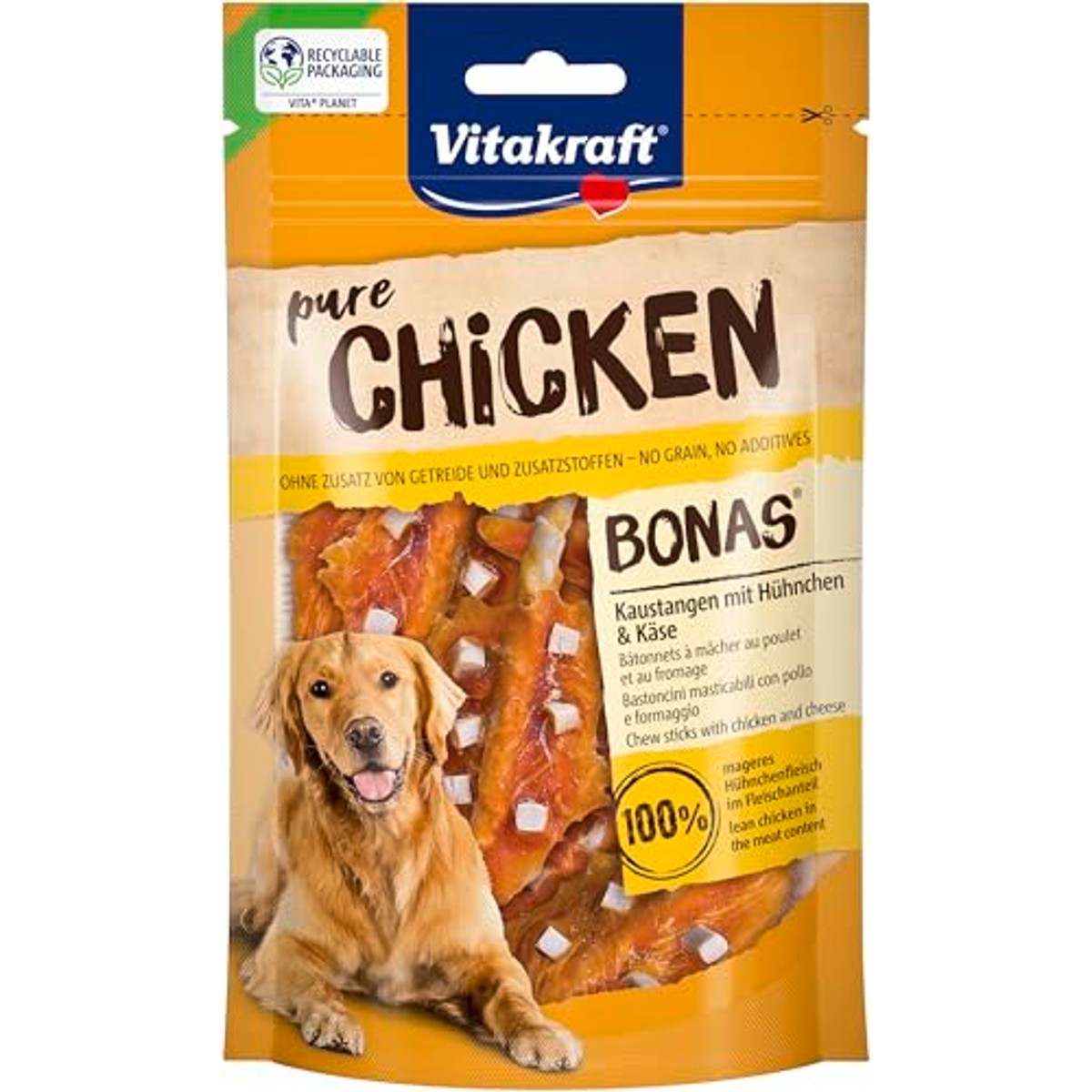 Vitakraft Pure Chicken Bonas hondensnack kip en kaas 7 x 80 g - 3-pack
