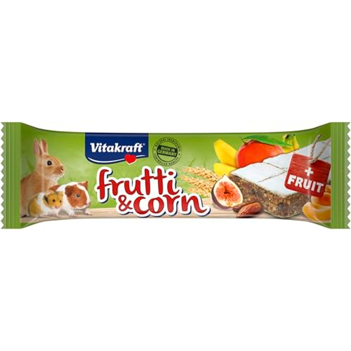 Vitakraft Frutti Corn, vruchtensnijden voor knaagdieren, met banaan, met vijg, met dadels, portioneerbaar door breukgleuven, zonder toegevoegde suiker en granen (20 x 30 g) – Vitakraft