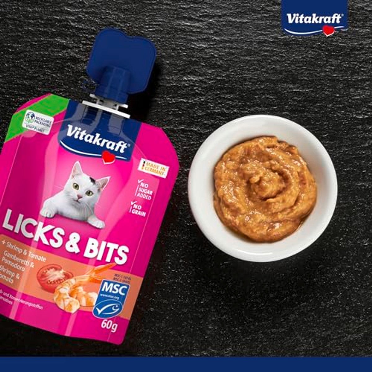 Vitakraft Licks & Bits kattensnack garnalen & tomaat 1 x 60 g - 3-pack