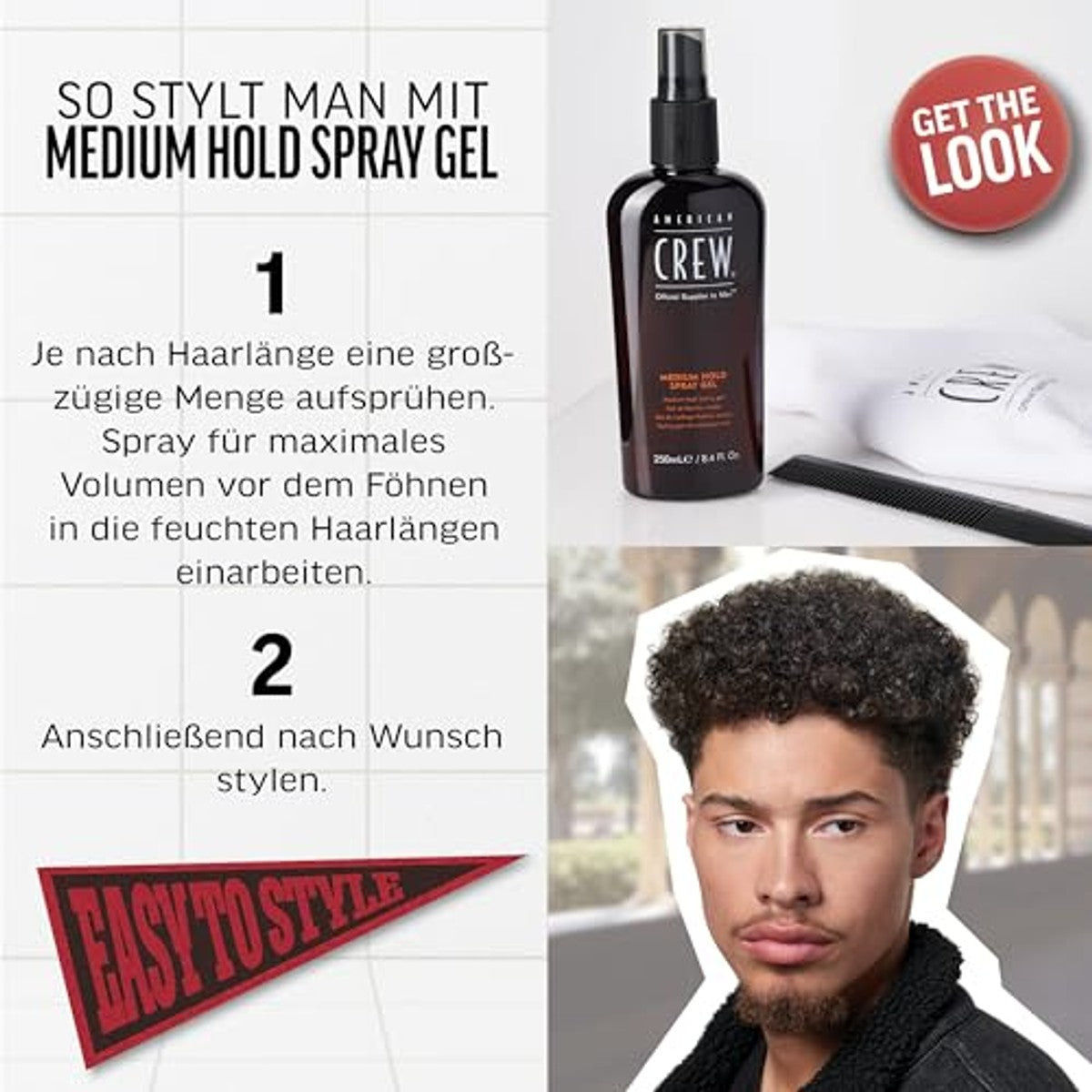 American Crew Medium Hold Spray Gel Stylingspray met Middelsterke Grip 250 ml - 6-pack