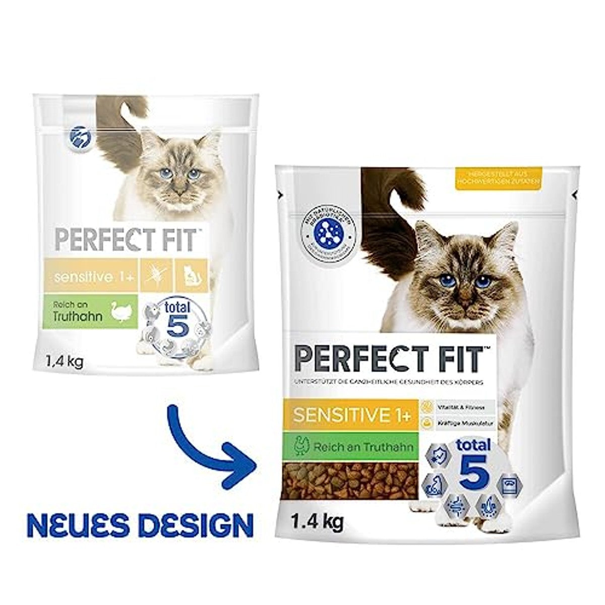 Perfect Fit Sensitive 1+ droogvoer kat kalkoen 5 x 1,4 kg - 3-pack