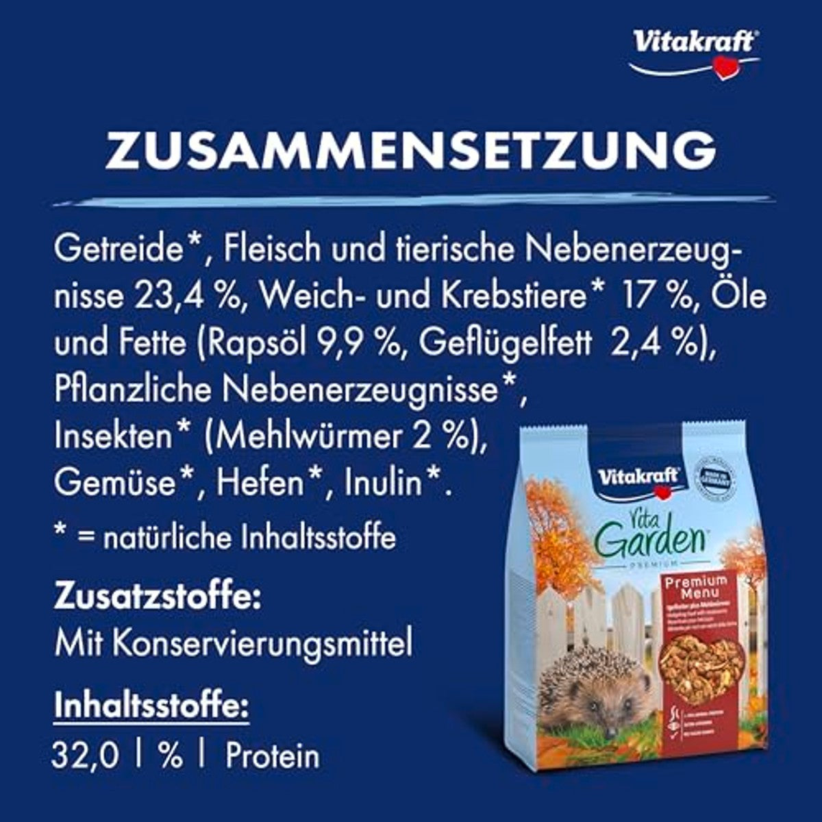Vitakraft Vita Garden Droogvoer voor egel, voor hulpbehoevende egels, met insecten, hoog eiwitgehalte (1 x 2,5 kg) – Vitakraft