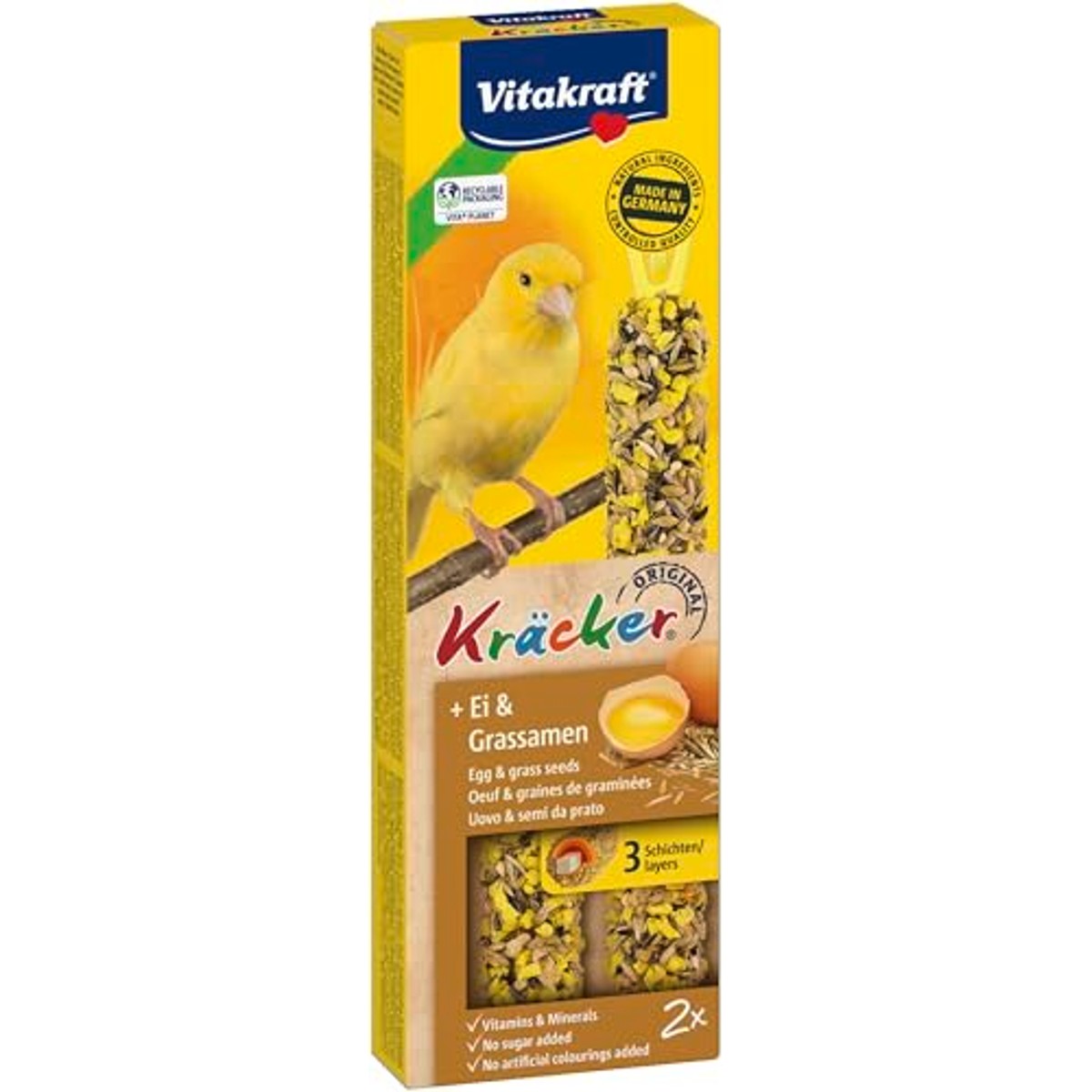 Vitakraft Krukkers, kanaries, knabbelstokken met ei en graszaad, met vitaminen en mineralen, voor lang knabbelplezier, zonder toegevoegde suiker (10 x 54 g) – Vitakraft