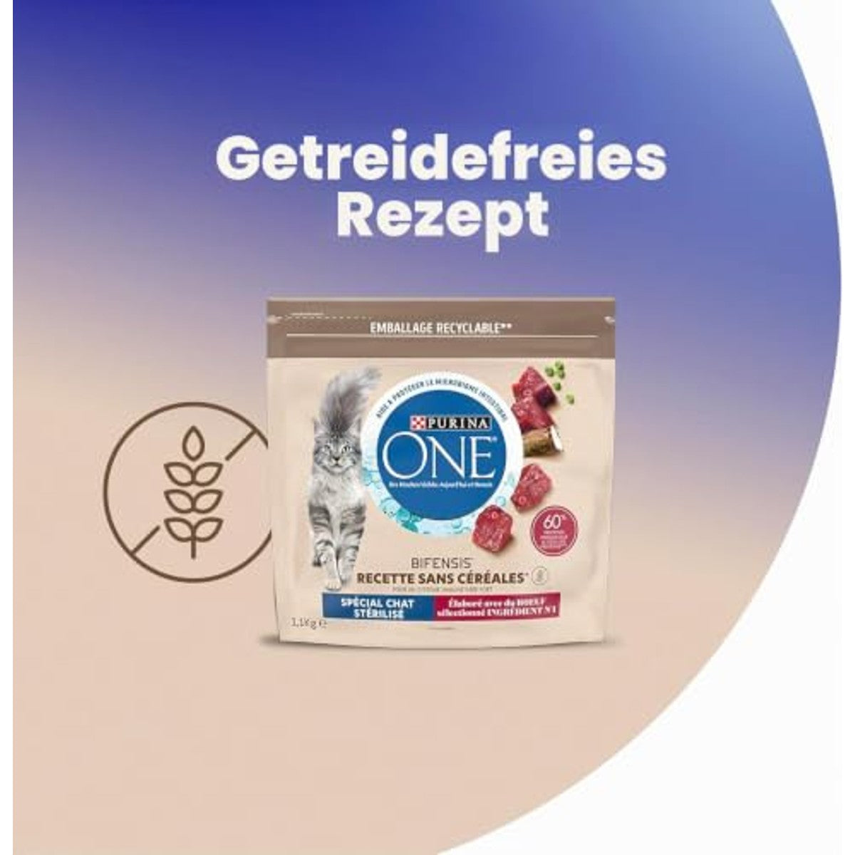 PURINA ONE Bifensis zonder granen | Rundvleesvoer voor volwassen katten | zak van 1,1 kg – PURINA ONE