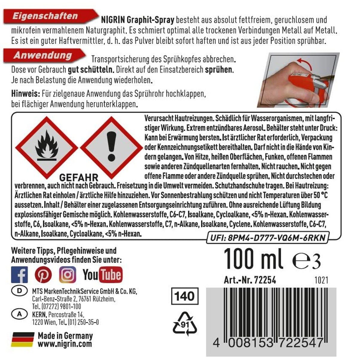 NIGRIN Grafiet spray 6 x 100 ml - Voordeelverpakking