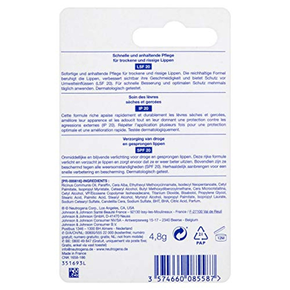 Neutrogena Noorse formule Classic Lippenverzorging SPF 20 4,8 g – Neutrogena