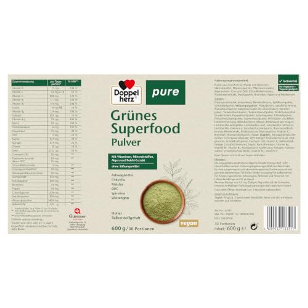 Doppelherz Zuiver Groen Superfood Poeder 600 g - 6-pack