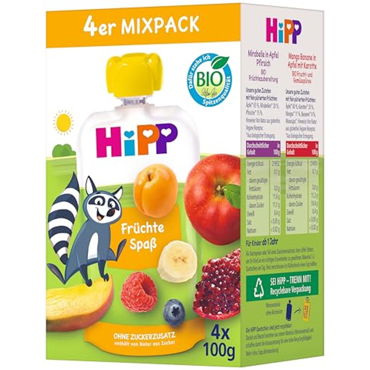 HiPP Bio Quetschie Mixpack fruitplezier 16 stuks (4 x 100 g) – HiPP