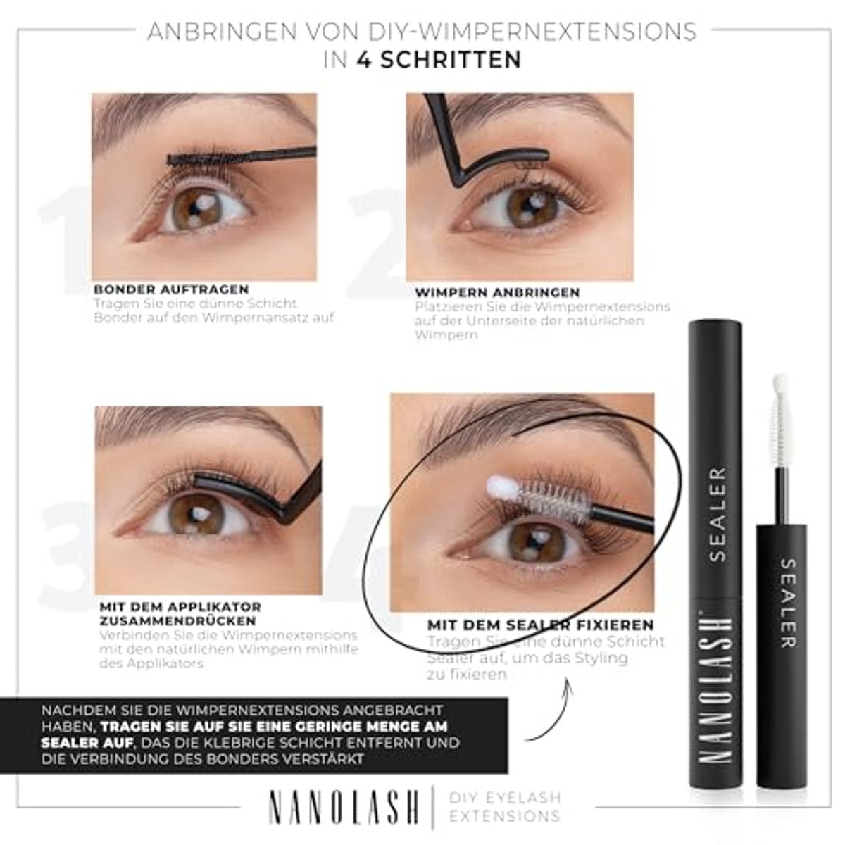 Sealer voor clusterwimpers voor doe-het-zelf wimperverlenging, Nanolash 5 ml, sealer voor valse wimpers voor doe-het-zelf wimperverlenging – Nanolash