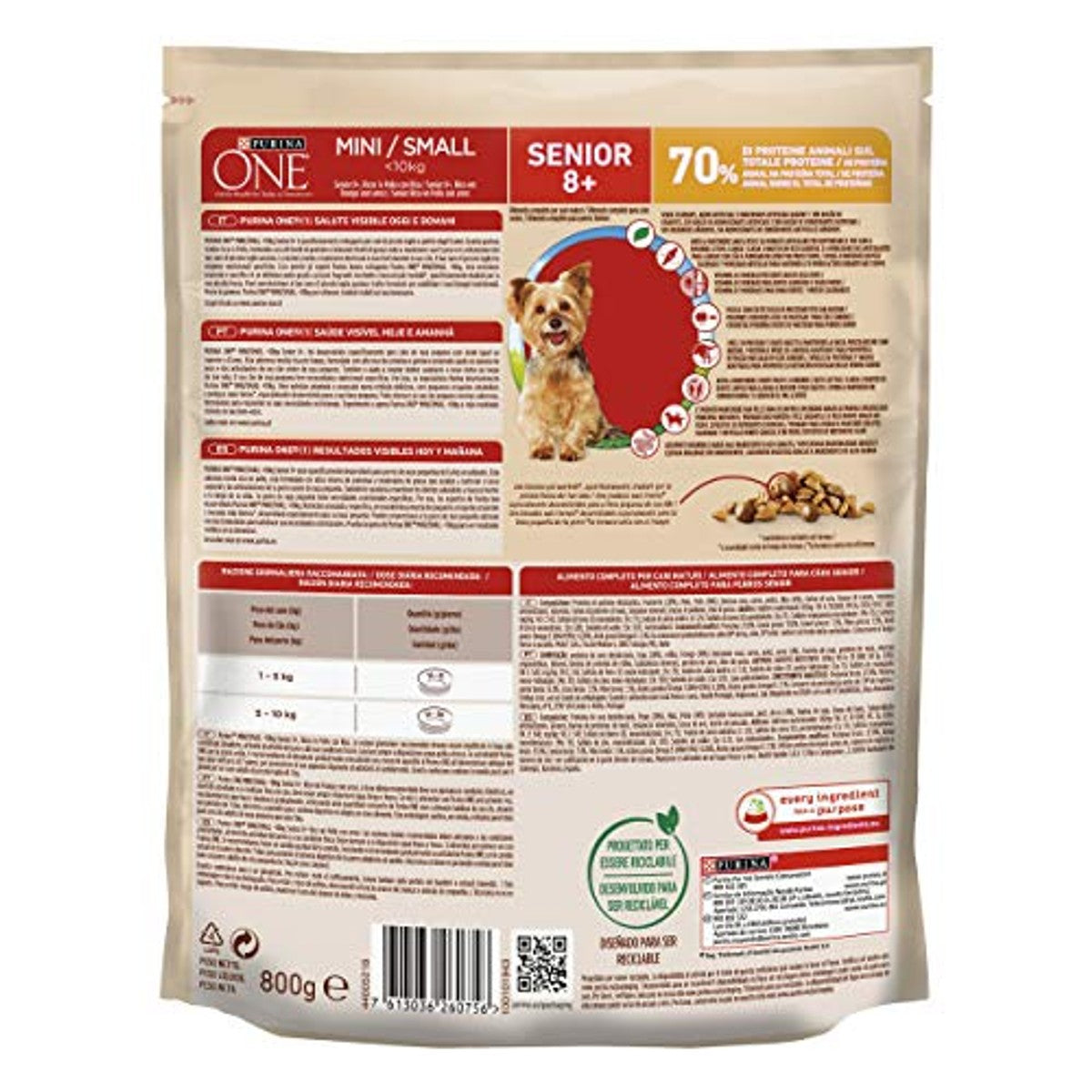 Purina One Mini Dental Droogvoer voor kleine honden, < 10 kg, met kip en rijst, 8 verpakkingen à 800 g – PURINA ONE