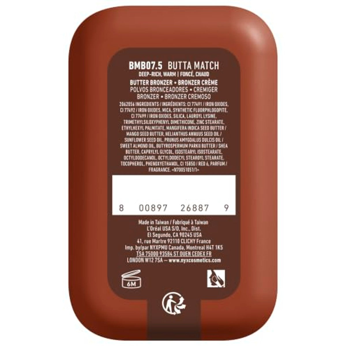 NYX PROFESSIONAL MAKEUP Buttermelt Bronzer BUTTA MATCH - 6 stuks