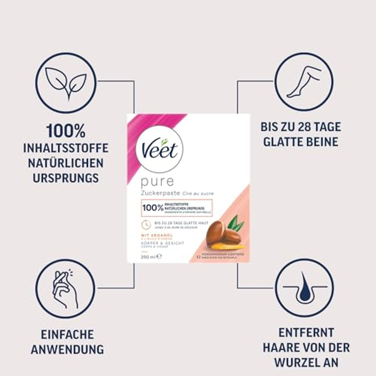 Veet Pure suikerpasta met arganolie 6 x 250 ml - Voordeelverpakking