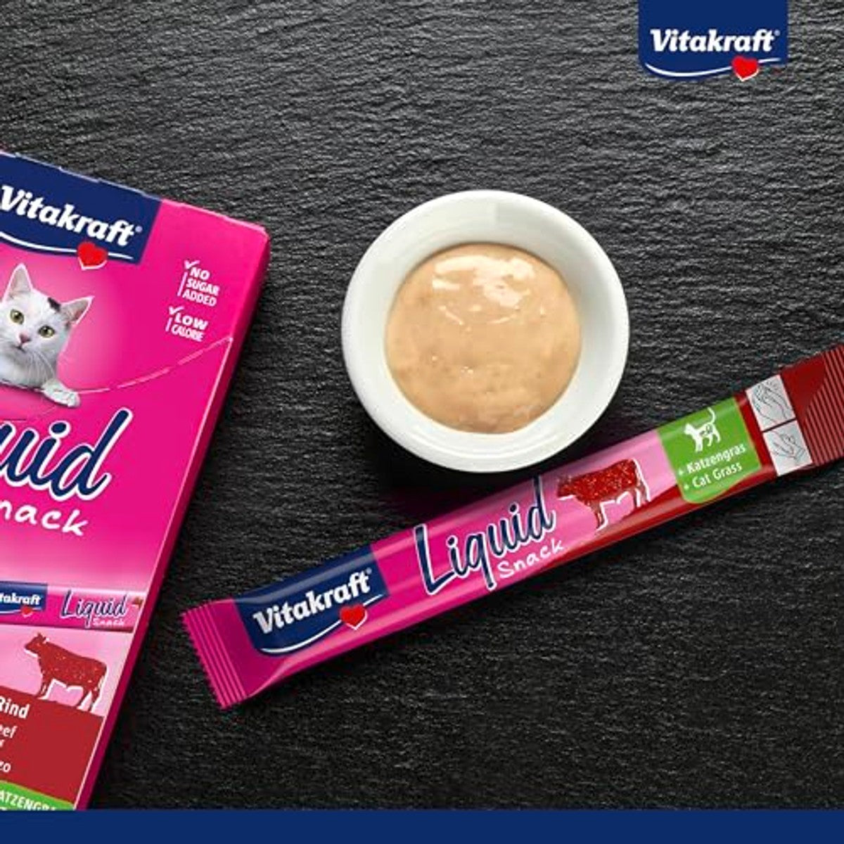 Vitakraft kattensnack - vloeibare snack met rundvlees + kattengras, 6 x 15 g – Vitakraft
