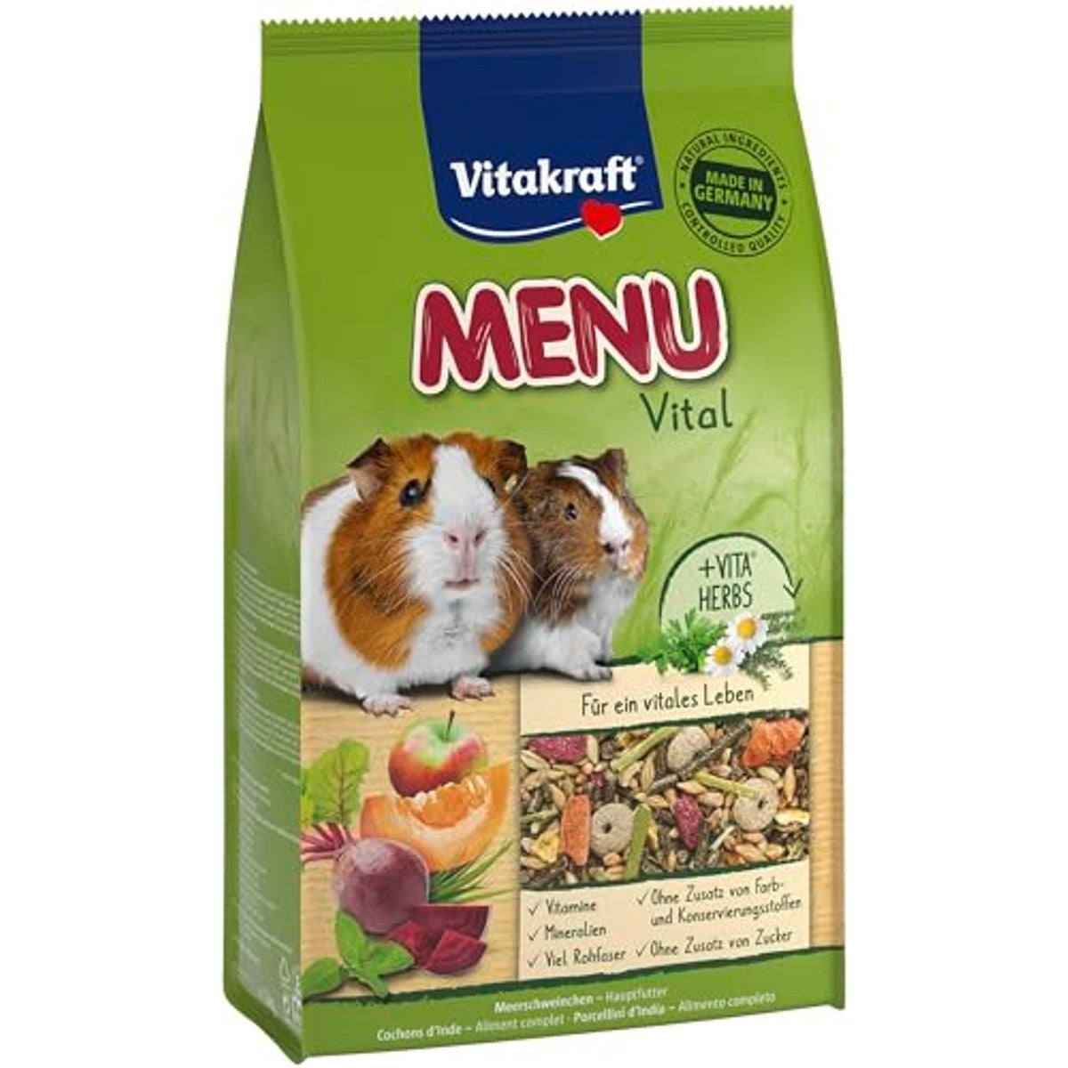 Vitakraft Menu Vital, cavia's voer, met appel en pompoen, met kruiden, zonder toegevoegde suiker (5 x 1 kg) – Vitakraft