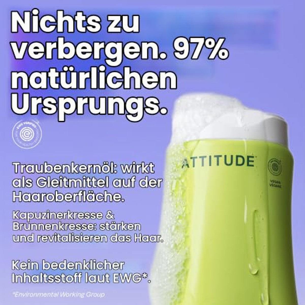 ATTITUDE Voedende haarshampoo, EWG-getest, voor droog en beschadigd haar, natuurlijk afgeleide ingrediënten, veganistisch en plantaardig, druivenpitolie en olijbladeren, 473 ml – ATTITUDE