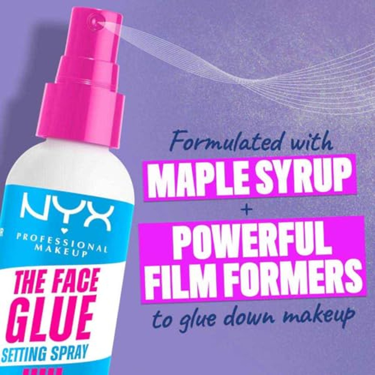 NYX Professional Makeup The Face Glue Setting Spray, fixeerspray voor 24 uur make-up en stralende make-up, fixeerspray met extra lange grip dankzij esdoornsiroop, 60 ml – NYX PROFESSIONAL MAKEUP