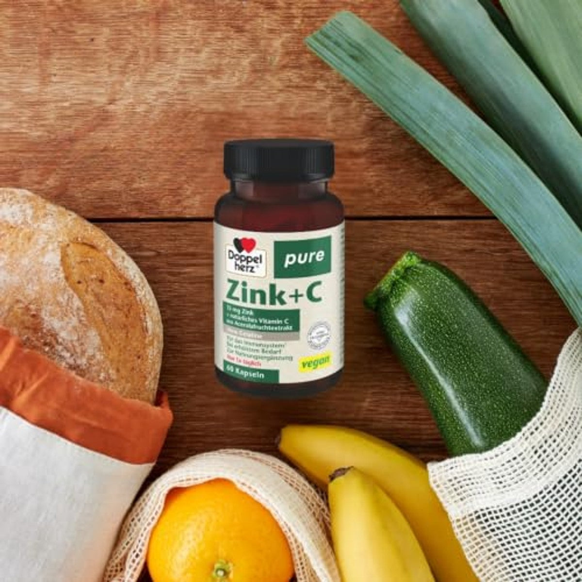 Doppelherz Pure Zink + C Voedingssupplement 60 Veganistische Capsules - 3-pack