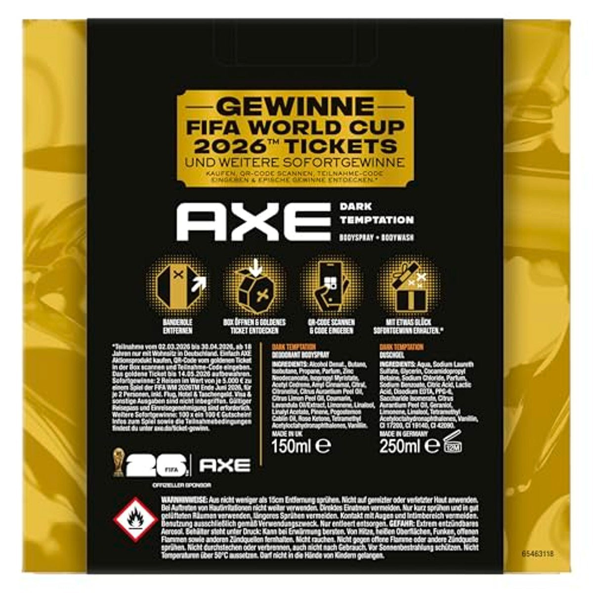 Axe Dark Temptation Geschenkset 150 ml + 3 x 250 ml - Voordeelverpakking
